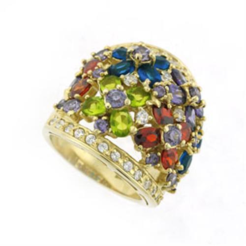 8X114 - Gold 925 Sterling Silver Ring with AAA Grade CZ  in Multi Color - Joyeria Lady