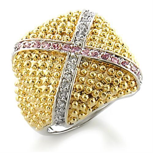 8X144 Gold+Rhodium Brass Ring with AAA Grade CZ in Rose - Joyeria Lady