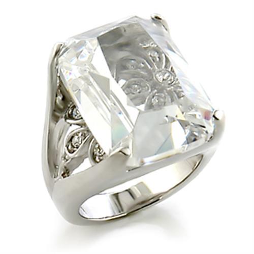 8X153 Rhodium Brass Ring with AAA Grade CZ in Clear - Joyeria Lady