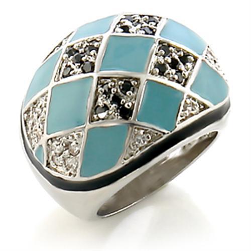 8X159 Rhodium Brass Ring with AAA Grade CZ in Jet - Joyeria Lady