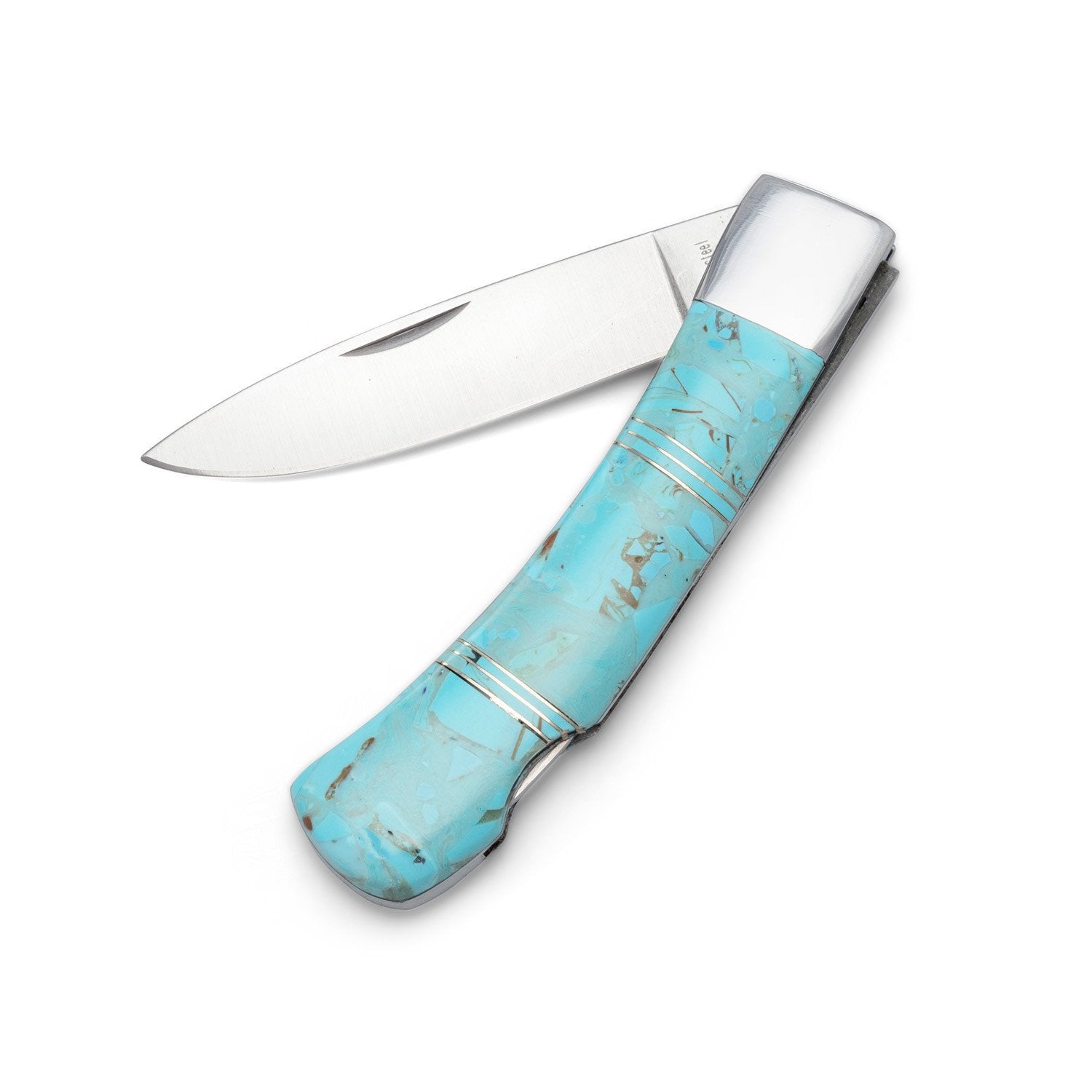 Stainless Steel Pocket Knife with Imitation Turquoise - Joyeria Lady