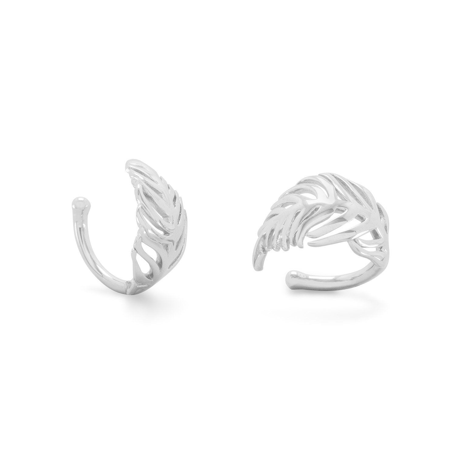 Rhodium Plated Feather Ear Cuffs - Joyeria Lady