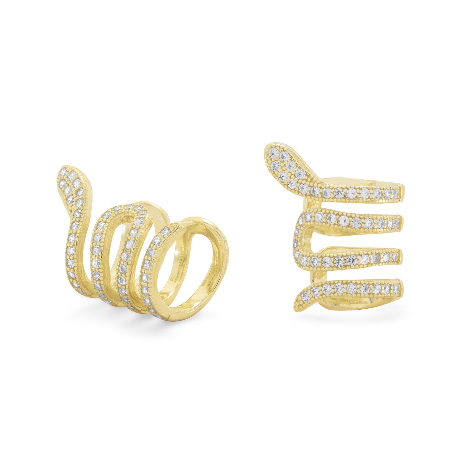 14 Karat Gold Plated Snake Ear Cuffs with Signity CZs - Joyeria Lady
