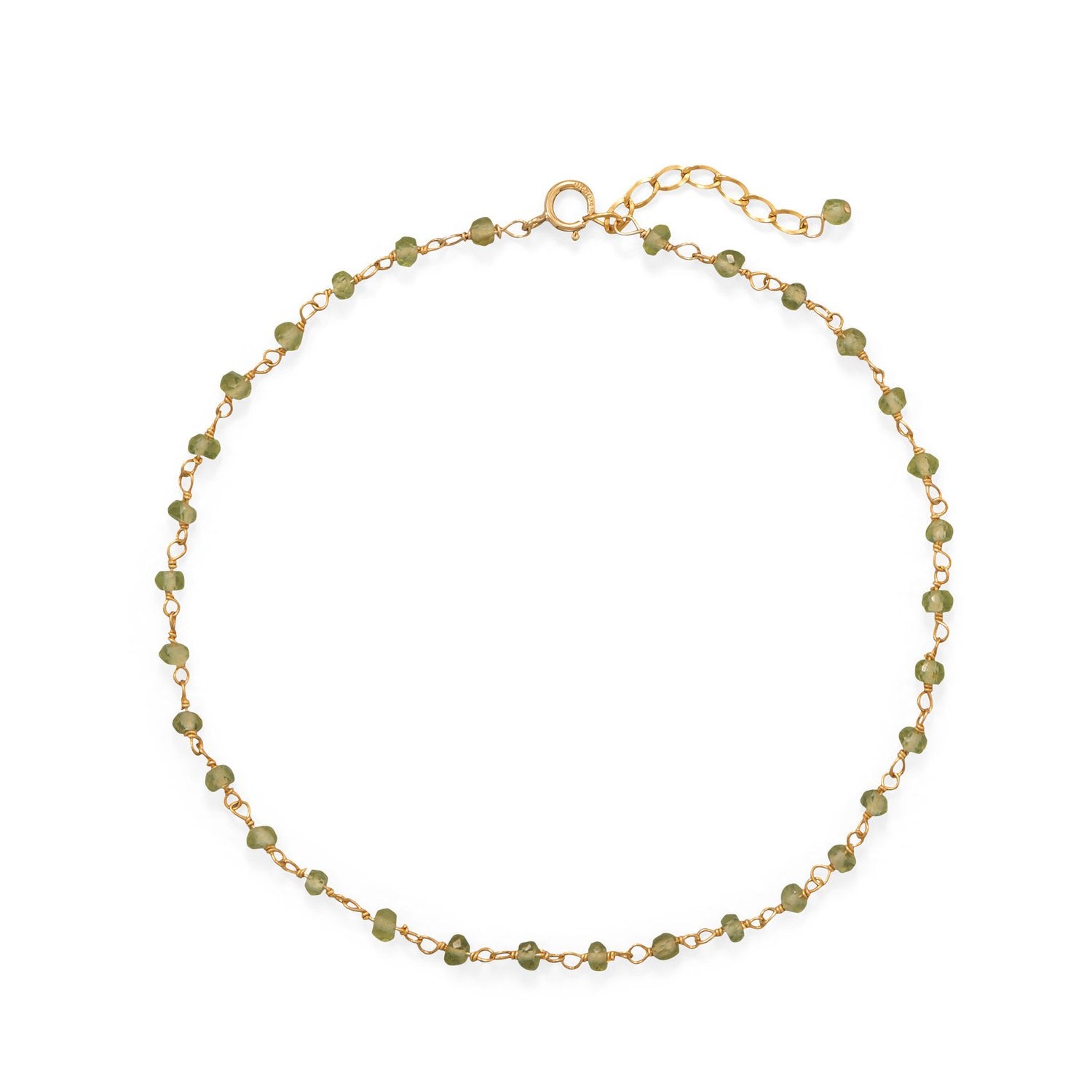Fresh Look! Peridot 14 Karat Gold Plated Anklet - Joyeria Lady