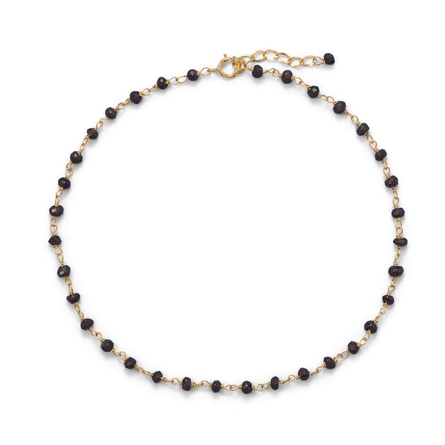 Midnight Sparkle! 14 Karat Gold Plated Black Spinel Anklet - Joyeria Lady