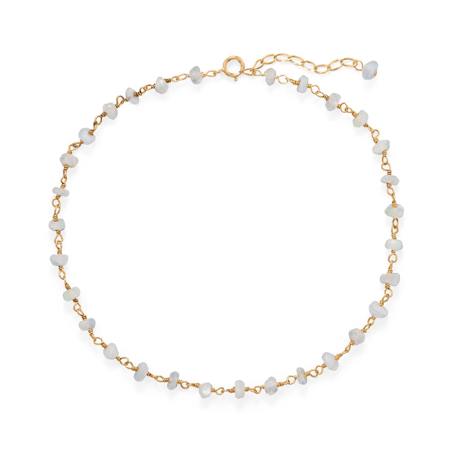 Moonlight Glow! 14 Karat Gold Plated Rainbow Moonstone Anklet - Joyeria Lady