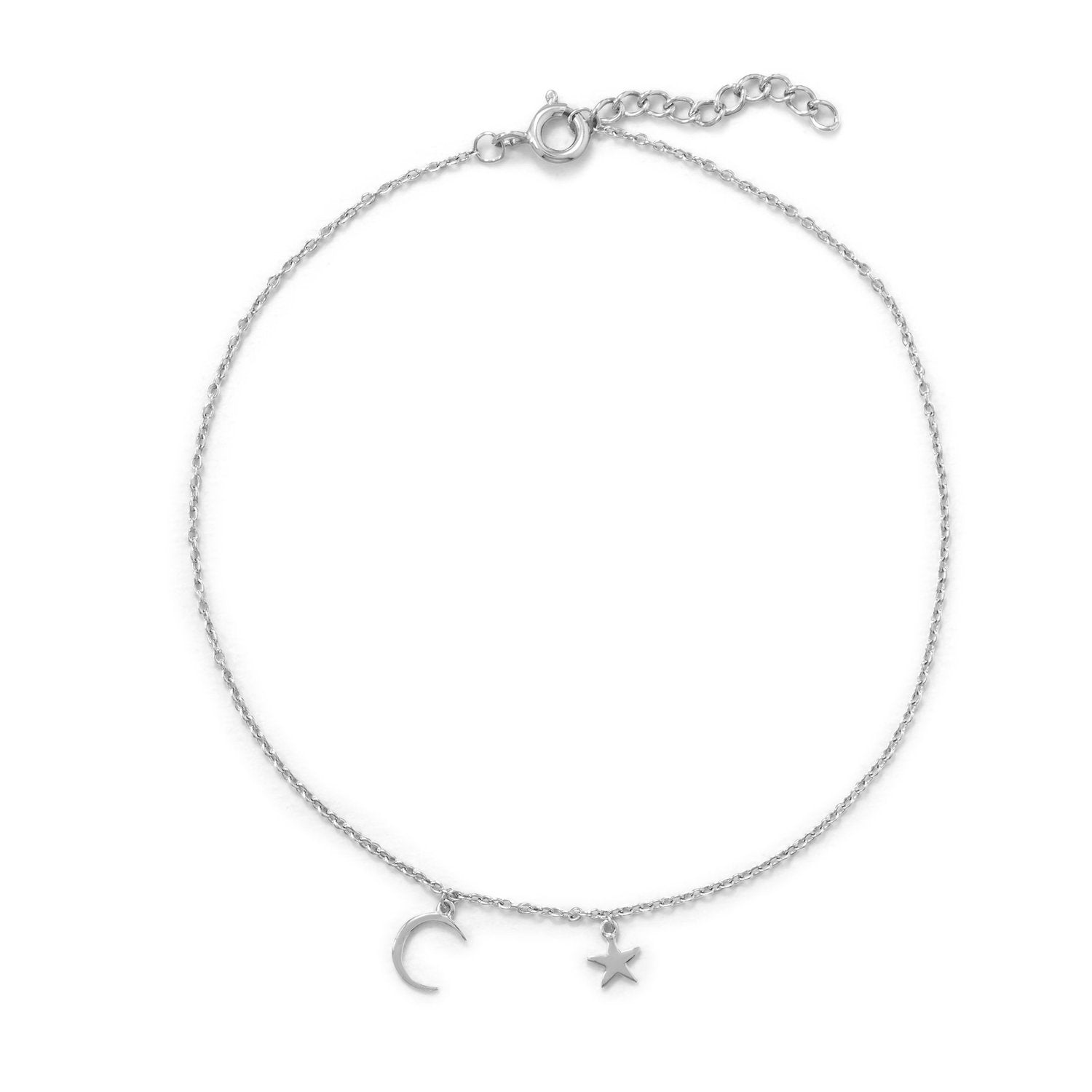 "My Moon and Stars" Rhodium Plated Anklet - Joyeria Lady