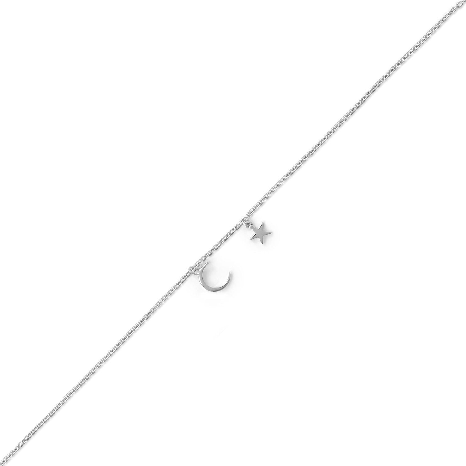 "My Moon and Stars" Rhodium Plated Anklet - Joyeria Lady