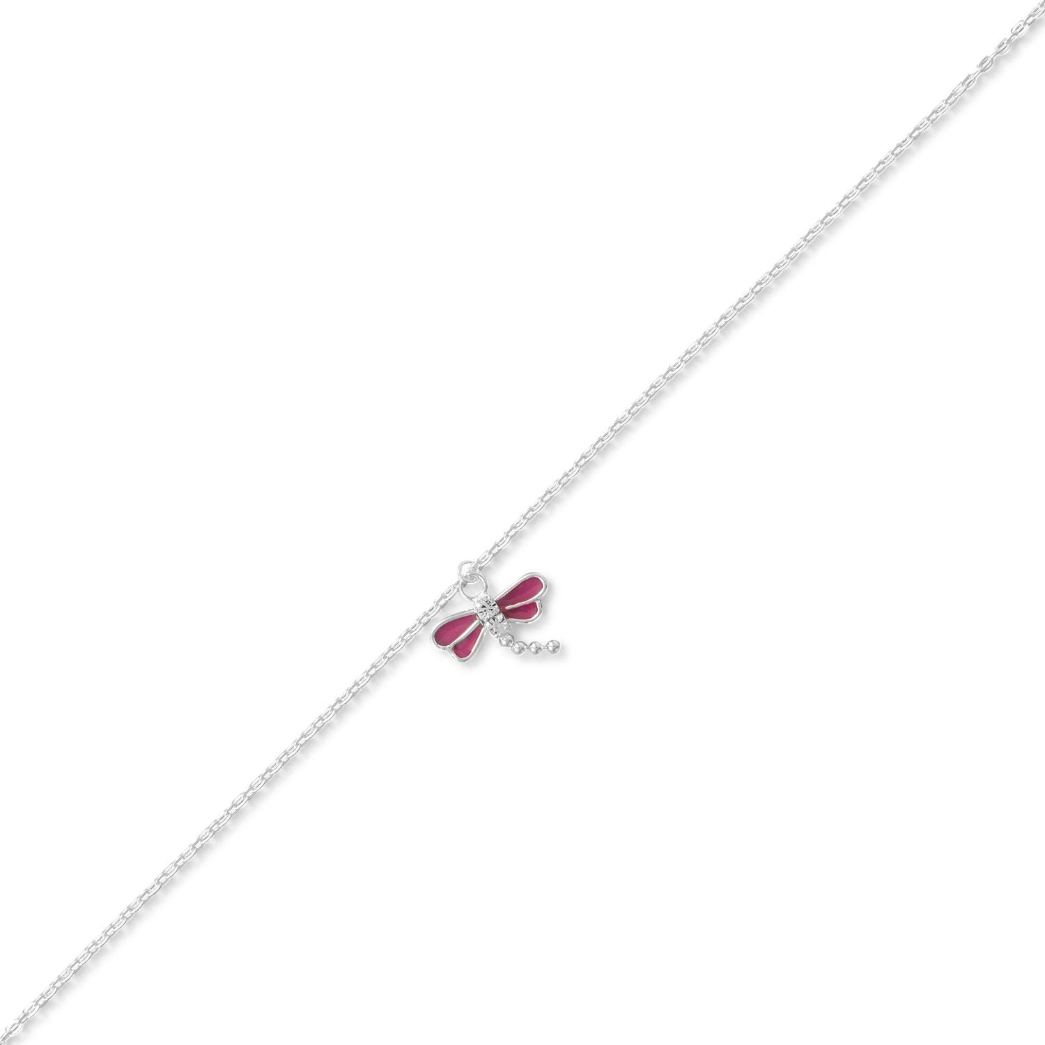 9"+1" Purple Dragonfly CZ Anklet - Joyeria Lady