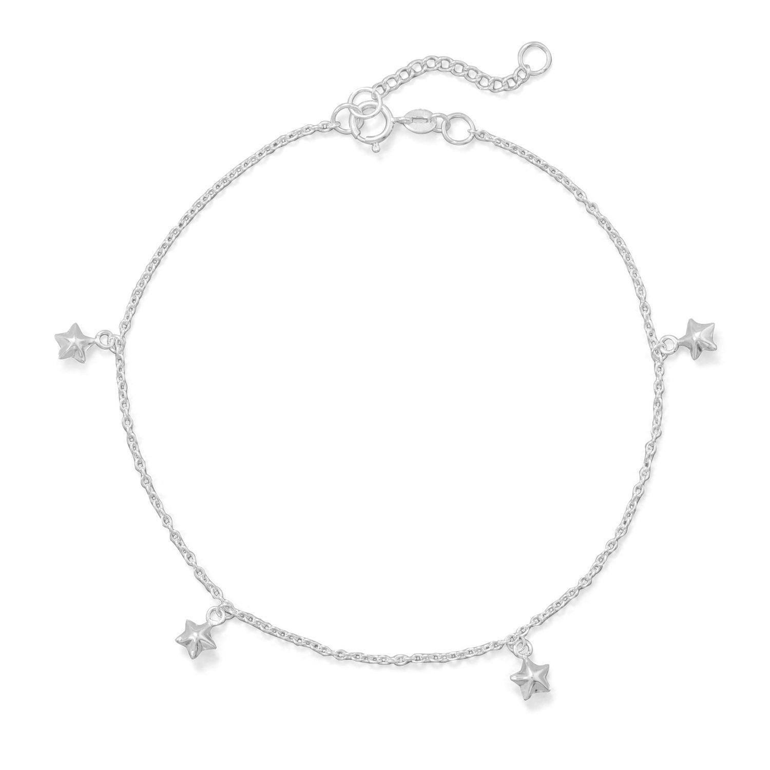 9"+1" Polished 5 Star Charm Anklet - Joyeria Lady