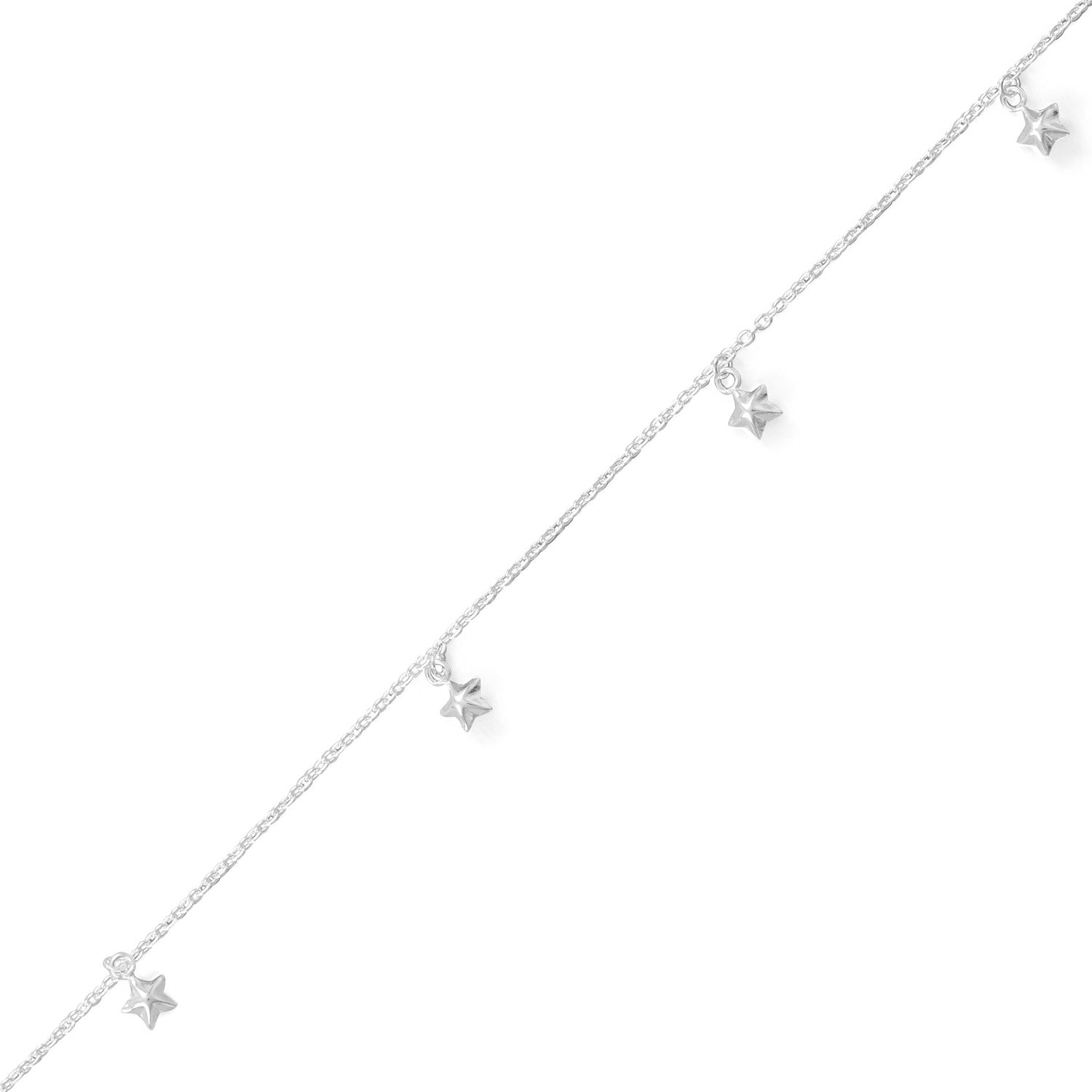 9"+1" Polished 5 Star Charm Anklet - Joyeria Lady