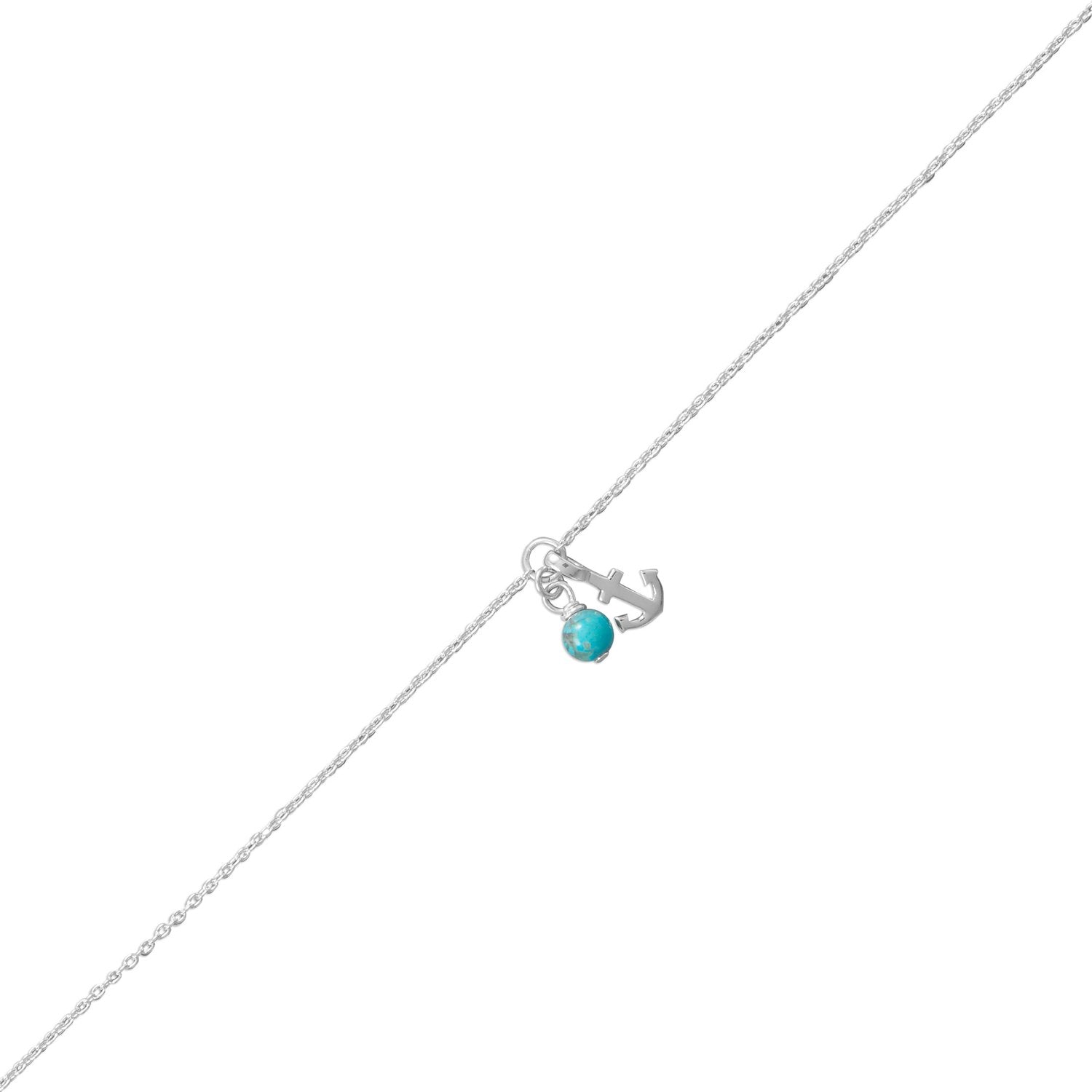 9.25"+.75" Anchor and Turquoise Anklet - Joyeria Lady