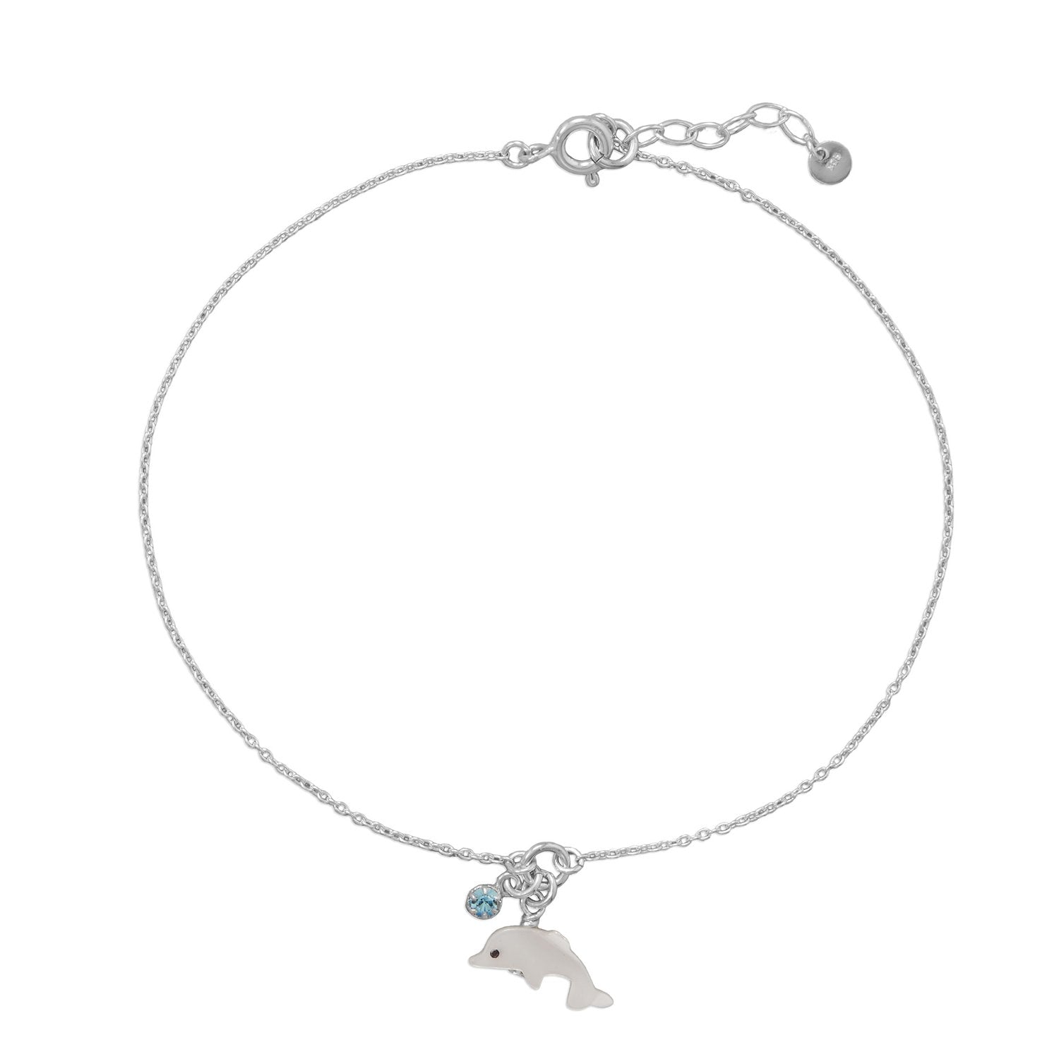 9.5"+1" Dolphin and Crystal Anklet - Joyeria Lady