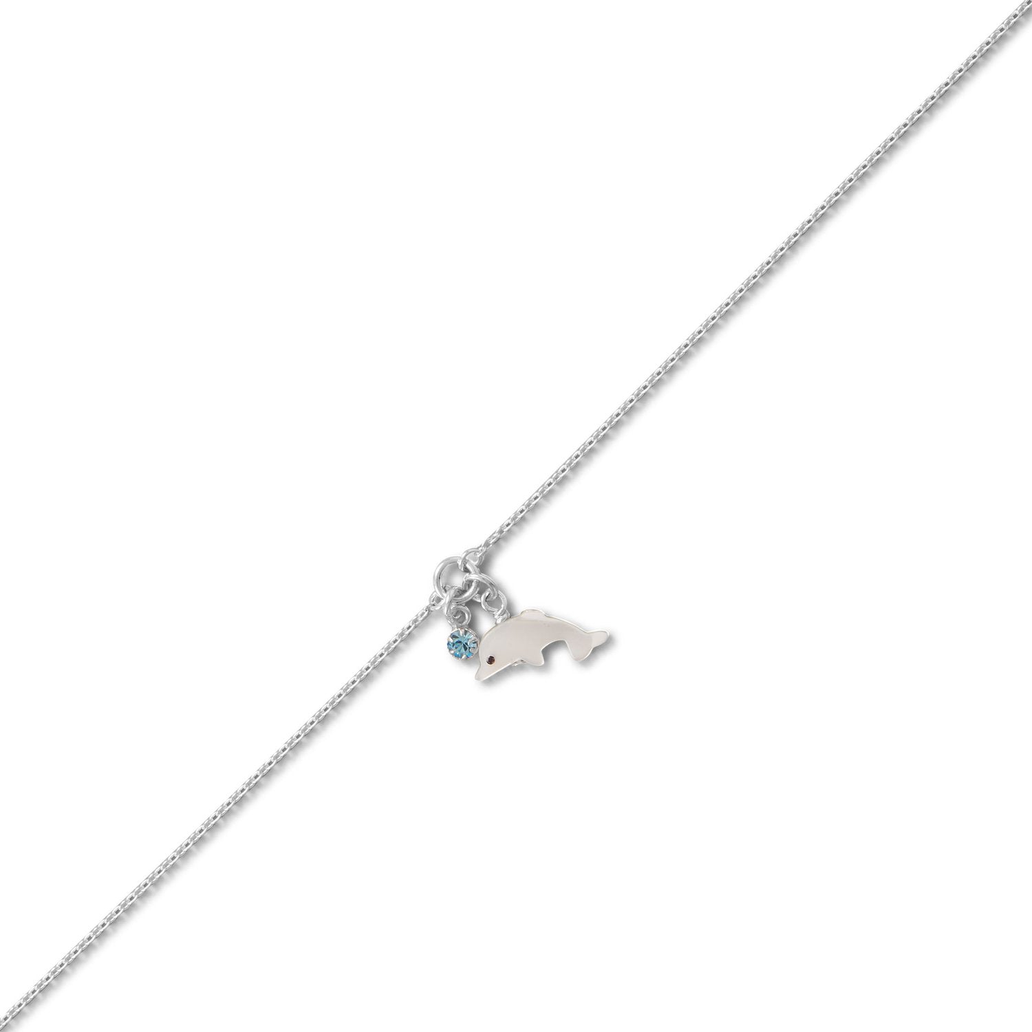 9.5"+1" Dolphin and Crystal Anklet - Joyeria Lady