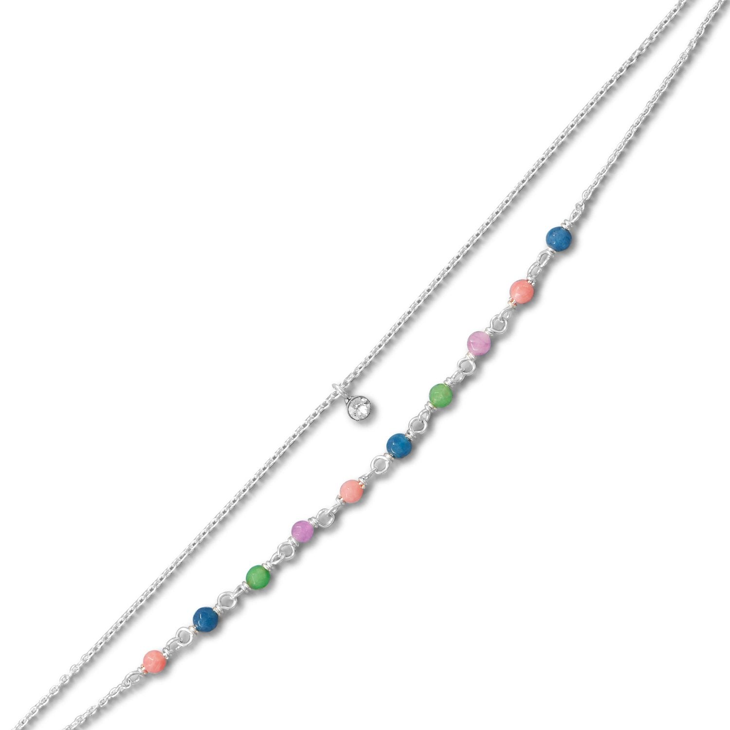 9"+1" Multi Color Jade and CZ Double Strand Anklet - Joyeria Lady