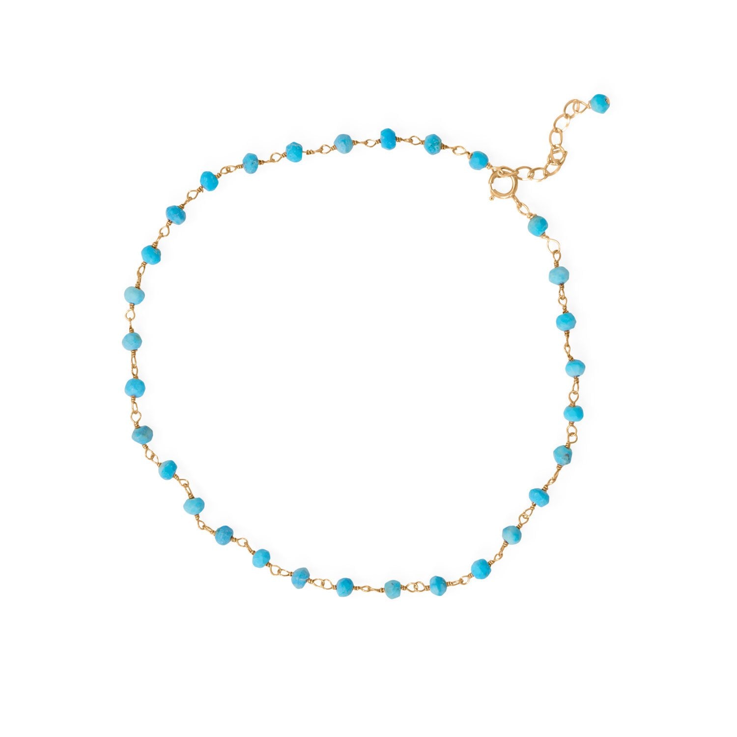 Summer Blues! 9.5"+1" 14 Karat Gold Plated Beaded Anklet - Joyeria Lady