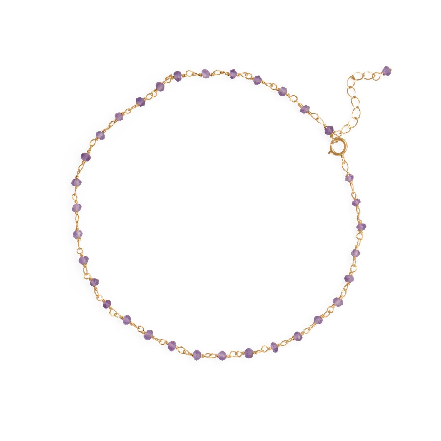 Lavender Love! 9.5"+1" 14 Karat Gold Plated Beaded Anklet - Joyeria Lady