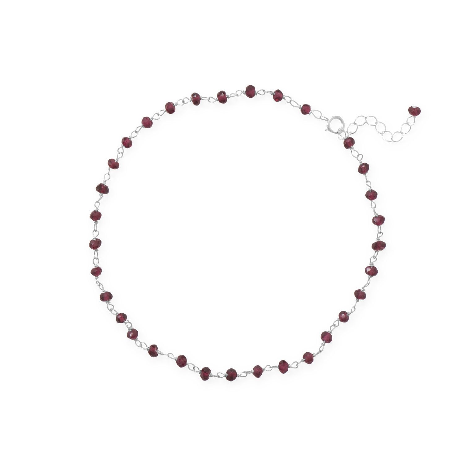 Glam and Gleaming Garnet! 9.5"+1" Sterling Silver Beaded Anklet - Joyeria Lady