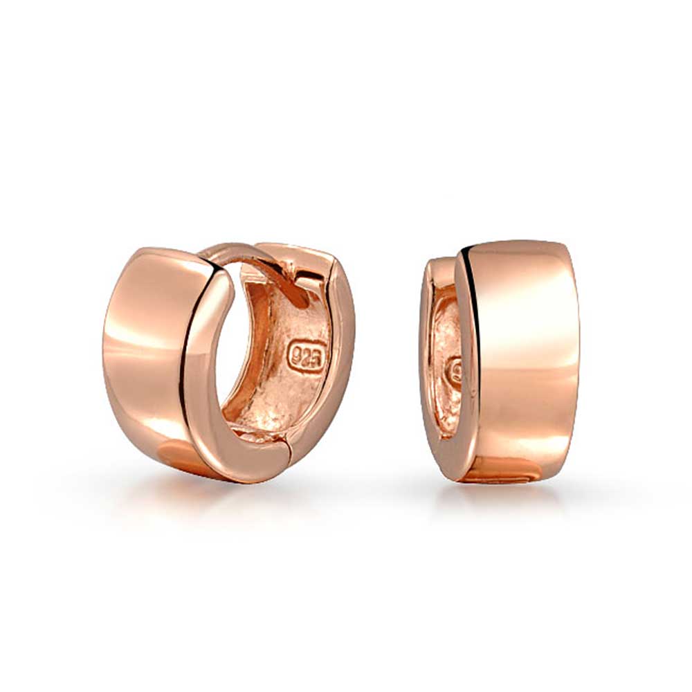 Flat Hoop Kpop Earrings Hinge Rose Gold Plated Sterling Silver - Joyeria Lady