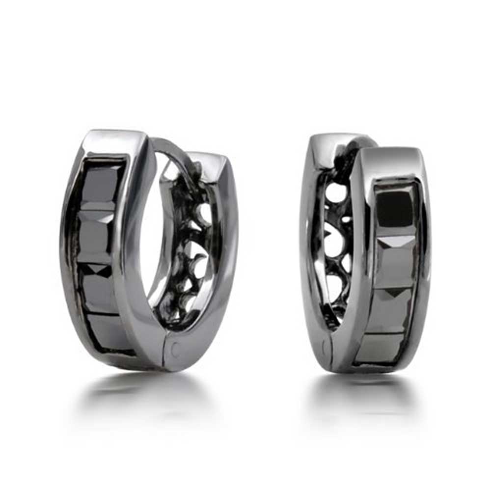 Square Princess Cut CZ Channel Hoop Earrings Sterling Silver - Joyeria Lady