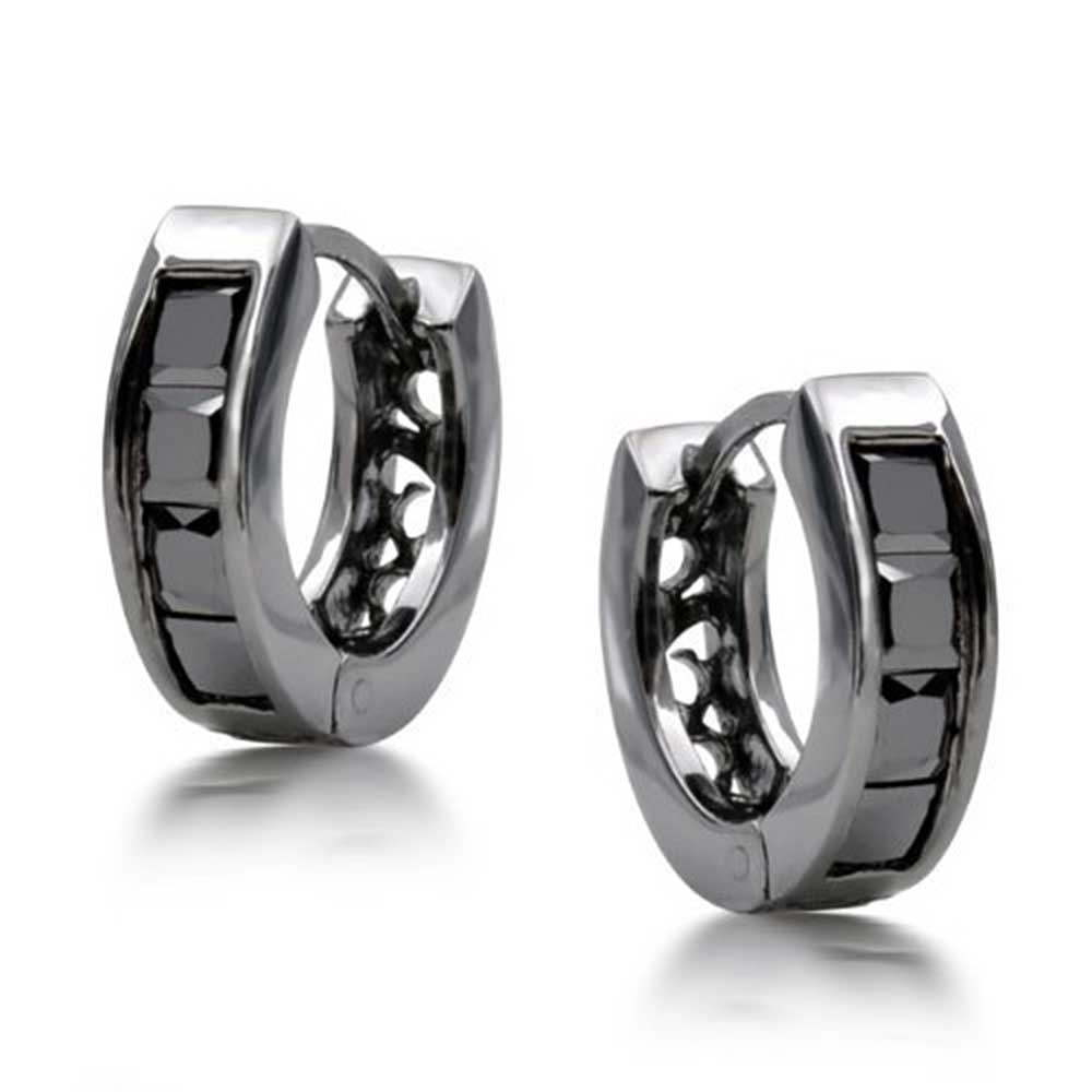 Square Asscher Cut CZ Channel Huggie Hoop Earrings Sterling Silver - Joyeria Lady