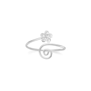 Wrap Design Toe Ring with Clear Crystal Flower - Joyeria Lady