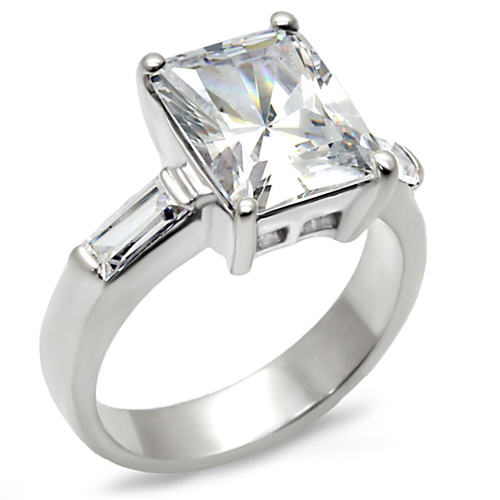 9D432 - High-Polished 925 Sterling Silver Ring with AAA Grade CZ  in Clear - Joyeria Lady