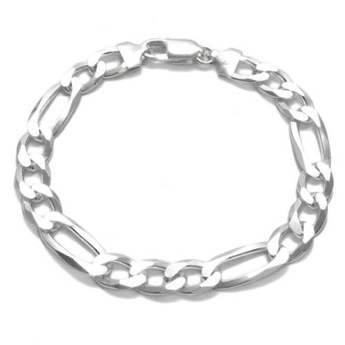 Handsome Sterling Silver Figaro Chain Bracelet in 9mm (Gauge 250) width. Available in 8" and 9" Lengths. - Joyeria Lady
