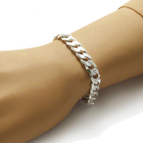 Awesome Sterling Silver FLAT Cuban Link Chain Bracelet in 9mm (Gauge 250) width. Available in 8" and 9" Lengths. - Joyeria Lady