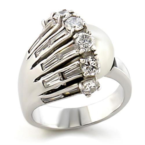 9W010 Rhodium Brass Ring with Synthetic in White - Joyeria Lady