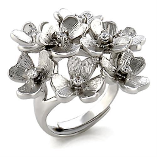 9W052 Rhodium Brass Ring with AAA Grade CZ in Clear - Joyeria Lady