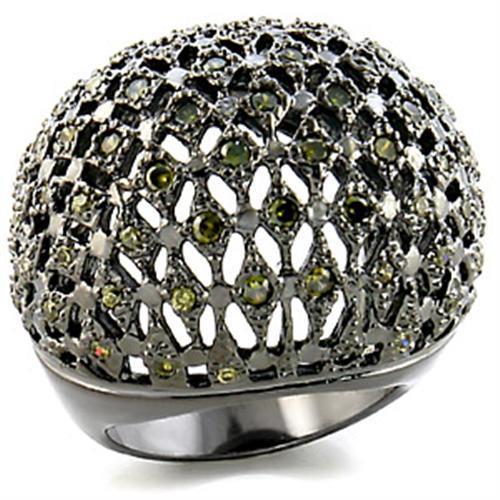 9W157 Ruthenium Brass Ring with AAA Grade CZ in Olivine color - Joyeria Lady