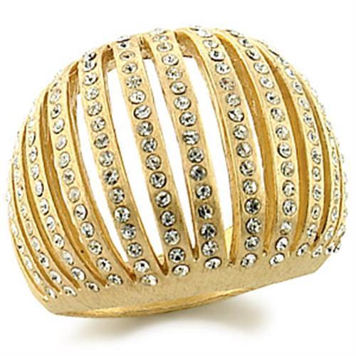 9W174 Gold Brass Ring with Top Grade Crystal in Clear - Joyeria Lady