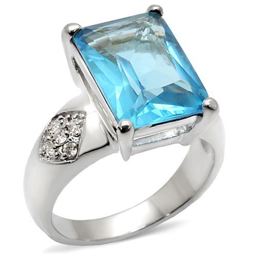 9X012 Rhodium Brass Ring with Synthetic in Sea Blue - Joyeria Lady