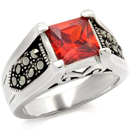 9X019 - Antique Tone 925 Sterling Silver Ring with AAA Grade CZ  in Garnet - Joyeria Lady