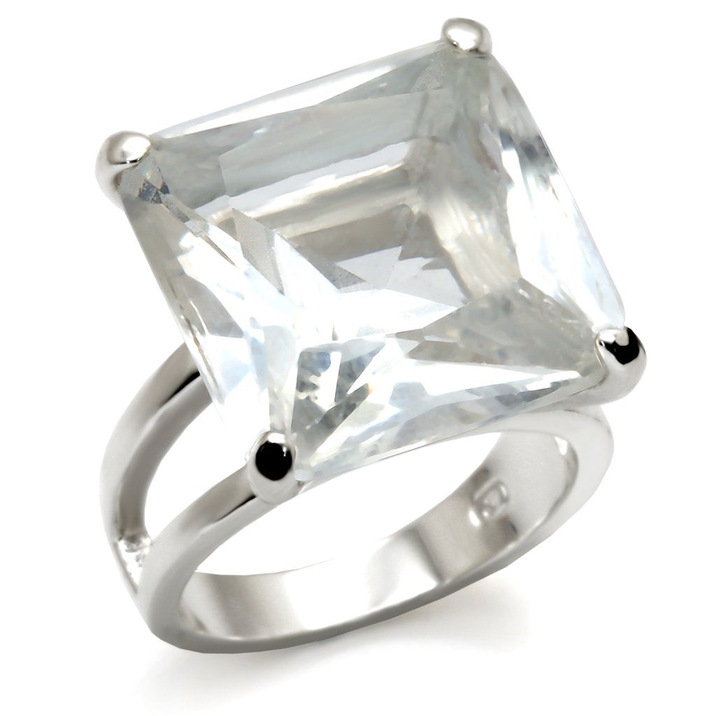 9X026 - High-Polished 925 Sterling Silver Ring with AAA Grade CZ  in Clear - Joyeria Lady