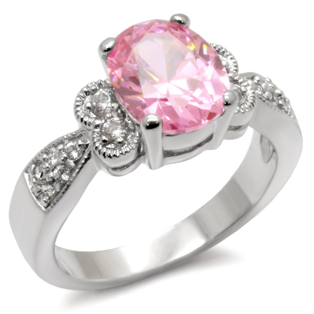 9X045 - High-Polished 925 Sterling Silver Ring with AAA Grade CZ  in Rose - Joyeria Lady