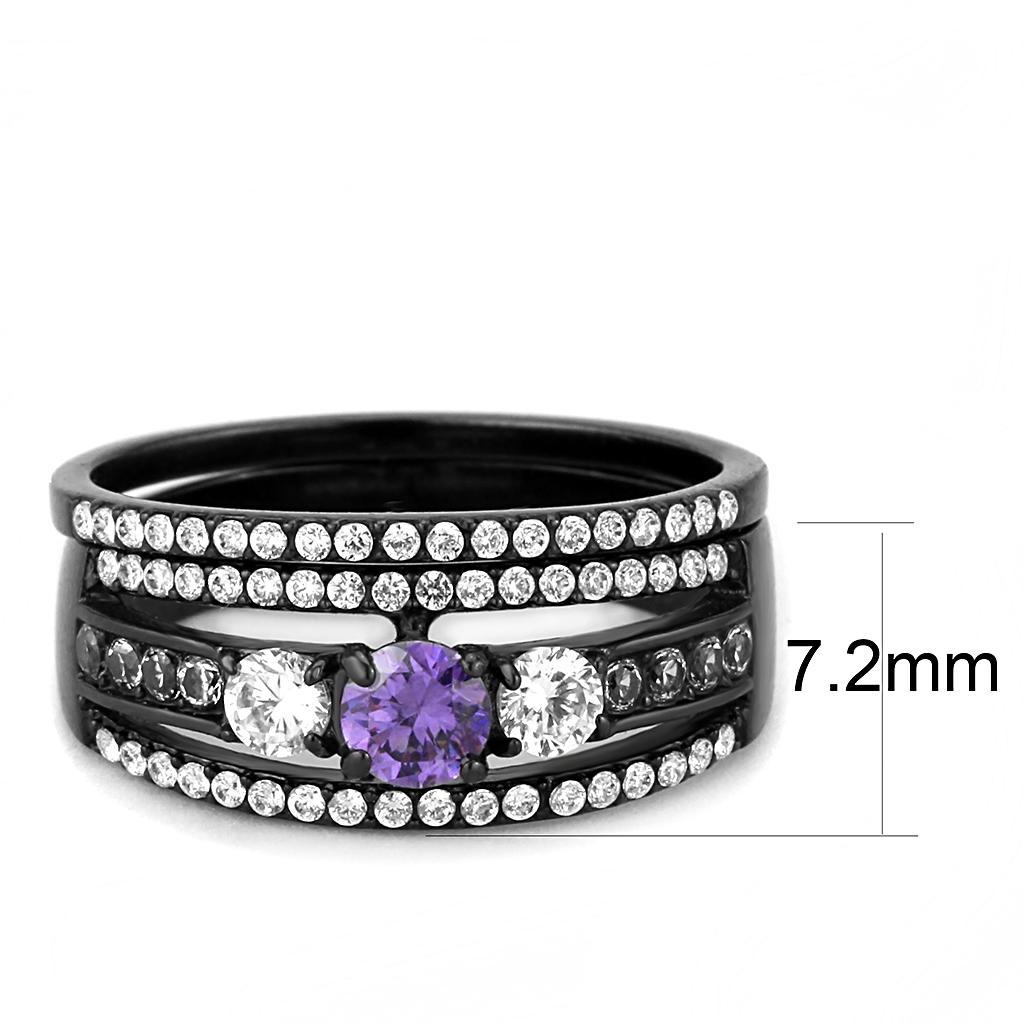 DA001 - IP Black(Ion Plating) Stainless Steel Ring with AAA Grade CZ  in Amethyst - Joyeria Lady