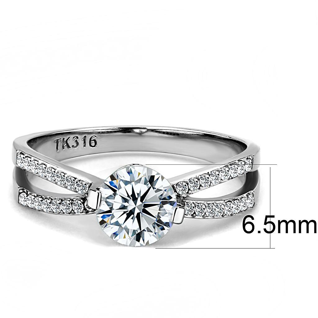 DA002 - High polished (no plating) Stainless Steel Ring with AAA Grade CZ  in Clear - Joyeria Lady