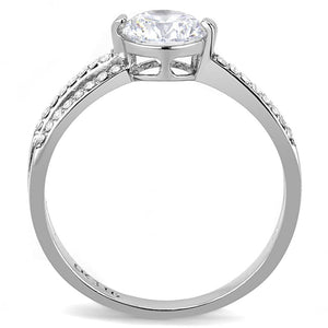 DA002 - High polished (no plating) Stainless Steel Ring with AAA Grade CZ  in Clear