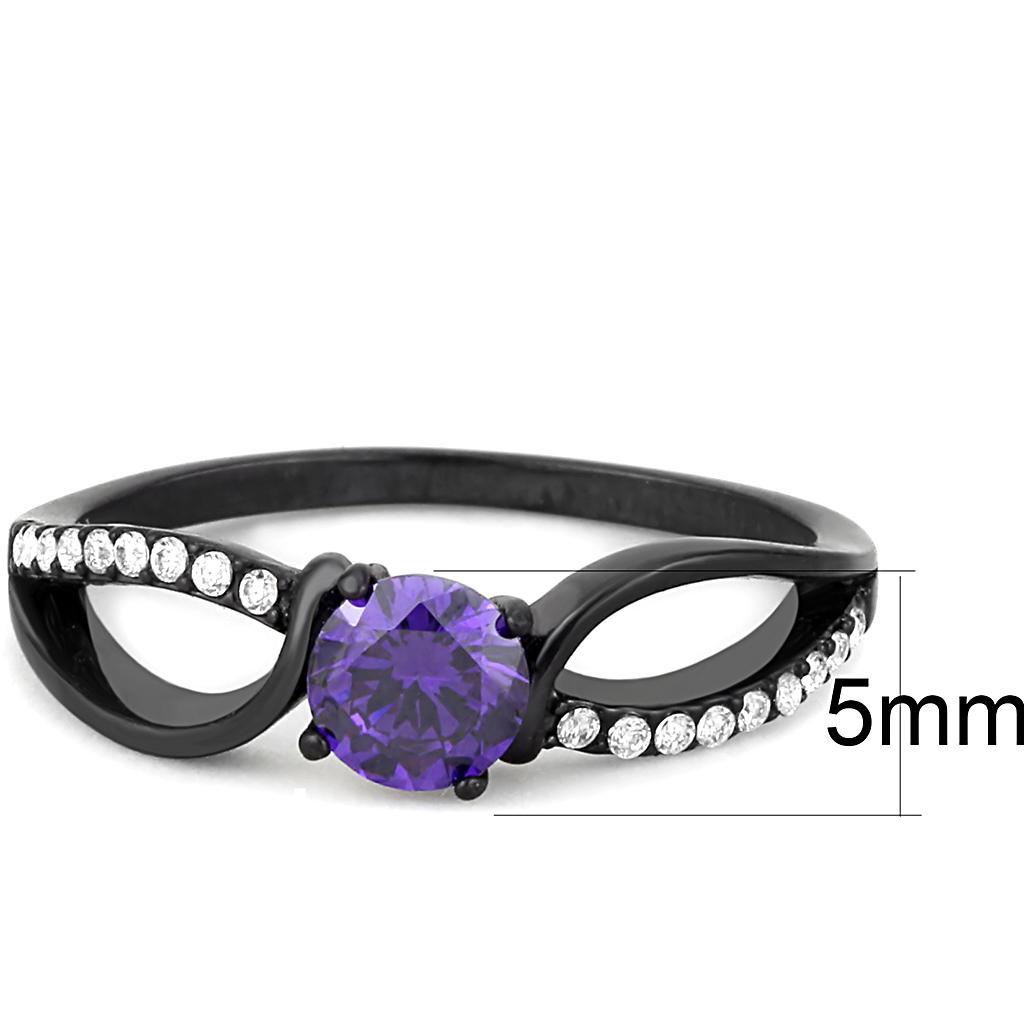 DA003 - IP Black(Ion Plating) Stainless Steel Ring with AAA Grade CZ  in Amethyst - Joyeria Lady