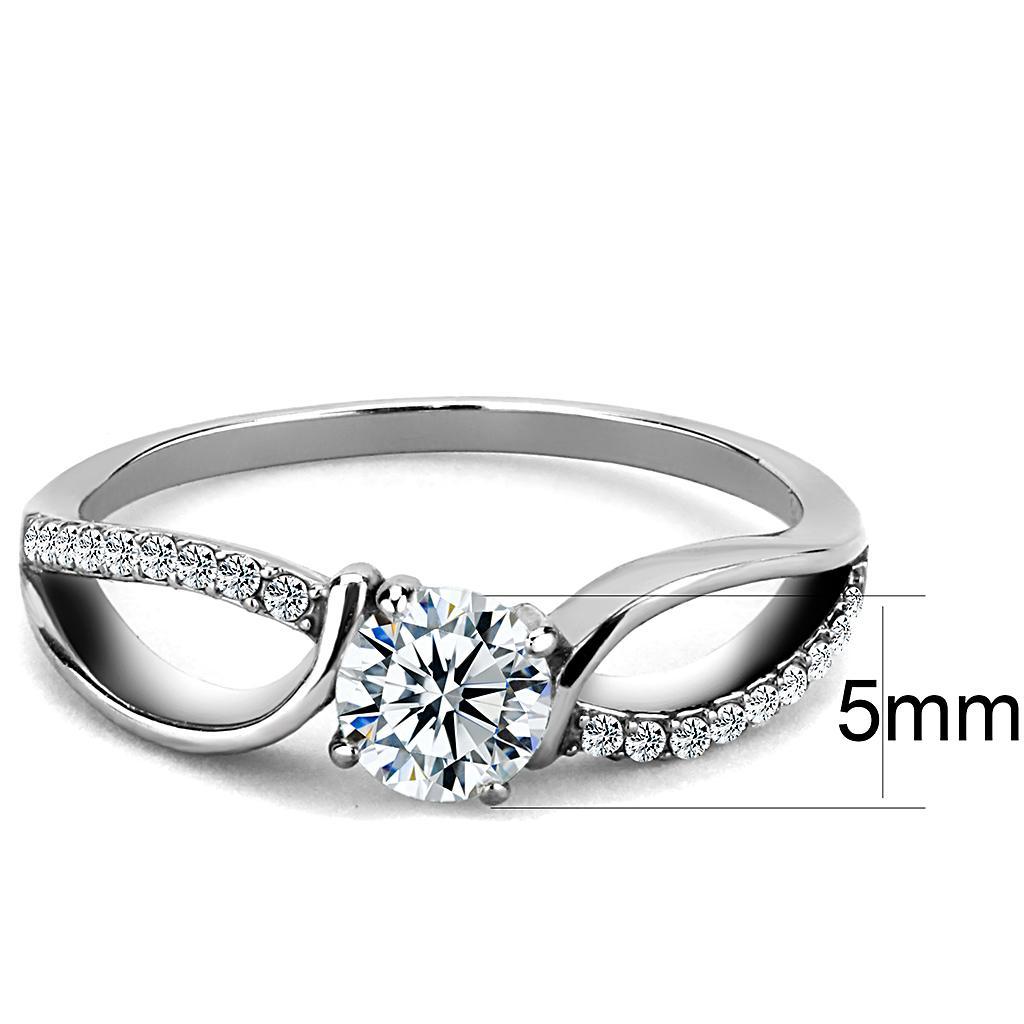DA004 - High polished (no plating) Stainless Steel Ring with AAA Grade CZ  in Clear - Joyeria Lady