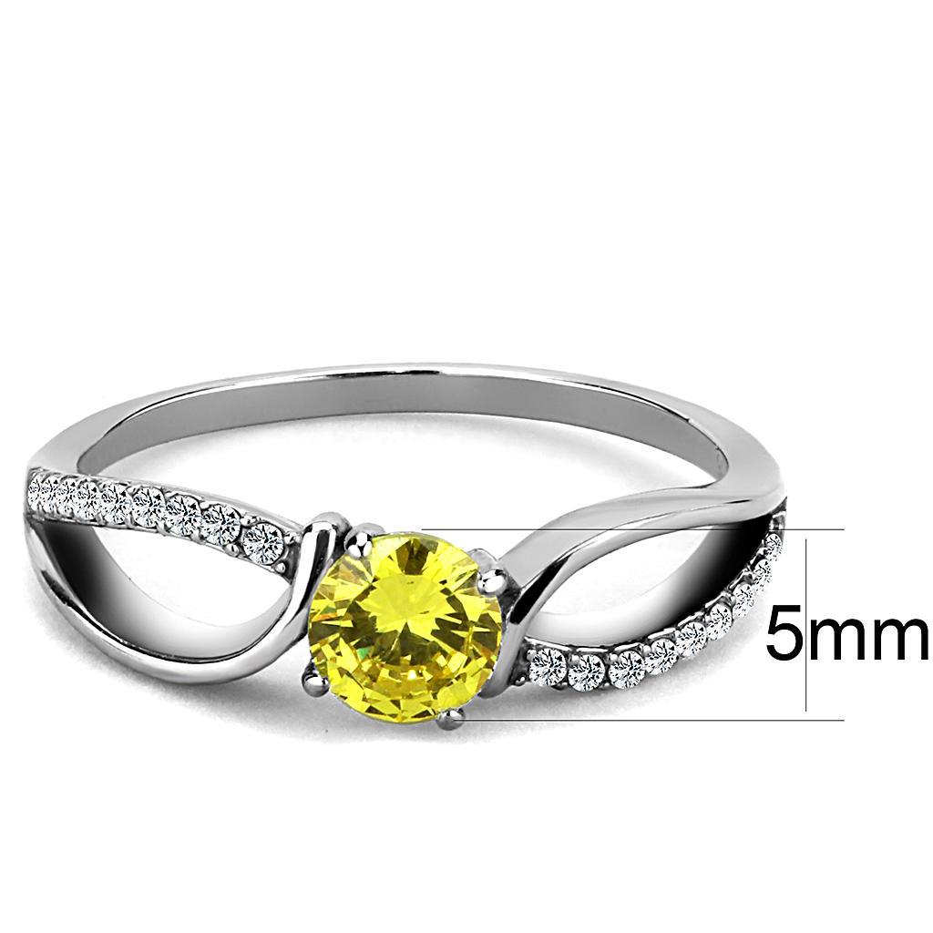DA005 - High polished (no plating) Stainless Steel Ring with AAA Grade CZ  in Topaz - Joyeria Lady