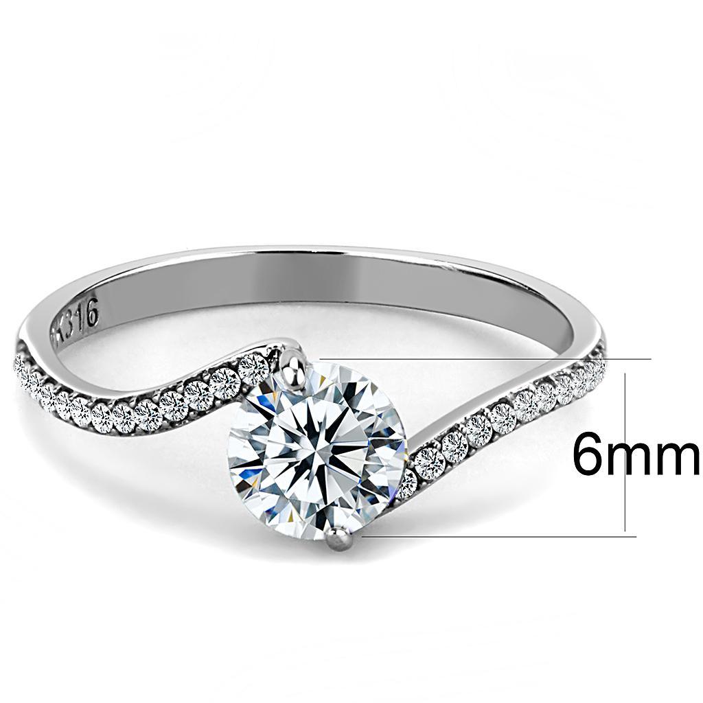 DA006 - High polished (no plating) Stainless Steel Ring with AAA Grade CZ  in Clear - Joyeria Lady