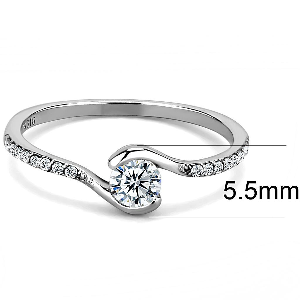 DA007 - High polished (no plating) Stainless Steel Ring with AAA Grade CZ  in Clear - Joyeria Lady