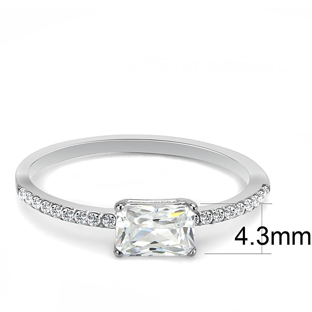 DA009 - High polished (no plating) Stainless Steel Ring with Cubic  in Clear - Joyeria Lady