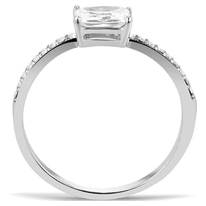 DA009 - High polished (no plating) Stainless Steel Ring with Cubic  in Clear