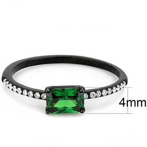 DA010 - IP Black(Ion Plating) Stainless Steel Ring with AAA Grade CZ  in Emerald