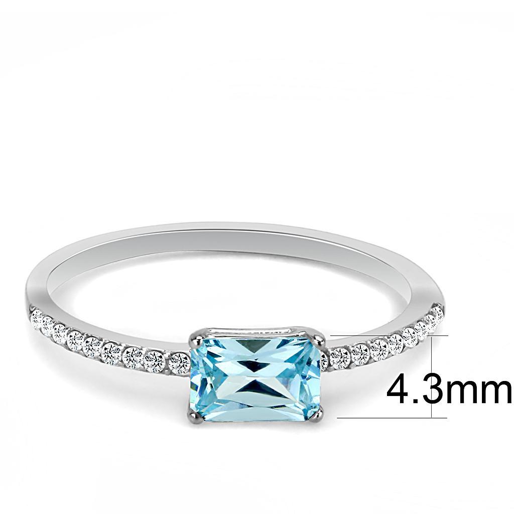 DA011 - High polished (no plating) Stainless Steel Ring with AAA Grade CZ  in Sea Blue - Joyeria Lady