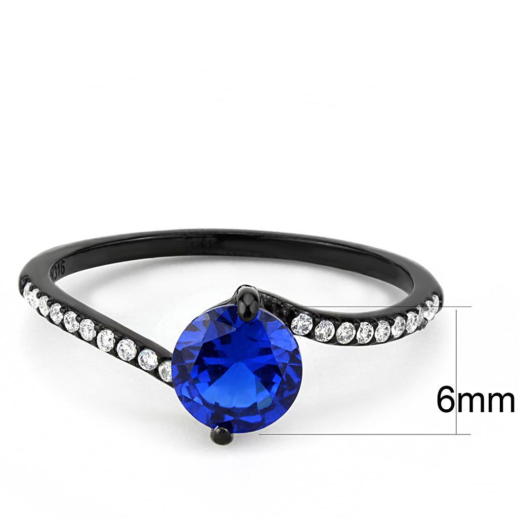 DA012 - IP Black(Ion Plating) Stainless Steel Ring with Synthetic Spinel in London Blue - Joyeria Lady